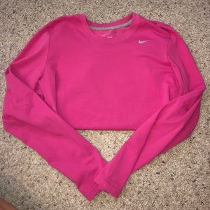 Nike Dri-Fit Cotton Tee, full length long sleeve t-shirt in hot pink, size M